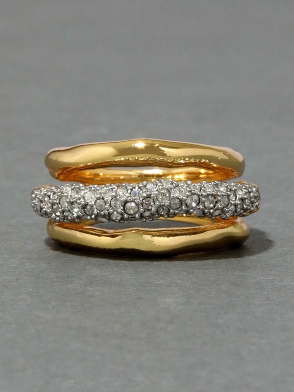 NEW Alexis Bittar Crystal Orbiting Ring Size 7 Solanales Gold Clear Crystal JL06